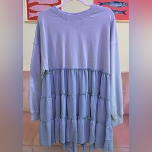 Boutique Blue Tiered Sweatshirt Tunic/Dress Size M